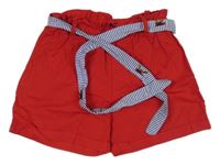 Červené plátenné kraťasy s opaskom