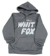 Sivá mikina s nápisom a kapucí White Fox