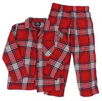 Červeno-čierno-biele kockované flanelové pyžama