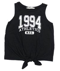 Čierny crop top s číslom a uzlom H&M