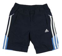 Tmavomodré šusťákové kraťasy s pruhy Adidas 