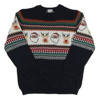 Tmavomodrý sveter s vánočním motívom Primark