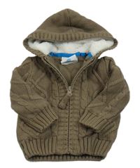 Hnedý vzorovaný prepínaci podšitý sveter s kapucňou Topolino