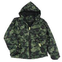 Kaki-čierna army šušťáková zimná bunda s kapucňou