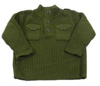 Olivový rebrovaný vlnený sveter s vreckami GAP