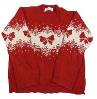 Červeno-smotanový vzorovaný sveter s mašličkami H&M