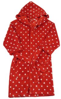 Červený puntíkovaný chlupatý župan s páskem Playshoes 