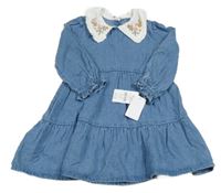 Nové - Světlemodré riflové šaty s límečkem s kytičkami Nutmeg 