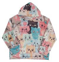 Farebná mikina s mačkami a kapucňou