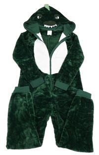 Tmavozelená chlpatá kombinéza s kapucí - dinosaurus John Lewis