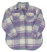 Fialovo-bielo-zelená kockovaná košeľová bunda Primark