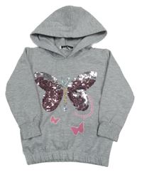 Sivá melírovaná mikina s motýly z flitrů a kapucňou Miss Ebito