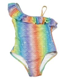 Barevné vzorované jednodílné plavky s volánkem Sports 