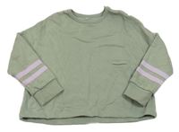 Zelenošedá oversize crop mikina s prúžkami M&S