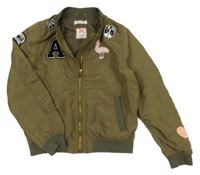 Hnědý šusťákový zateplený bomber s nášivkami H&M