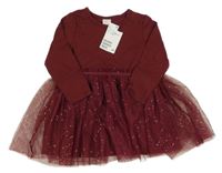 Nové - Vínové šaty s tylovou třpytivou sukní H&M