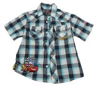 Sivo-tyrkysovo-biela kockovaná košeľa s Cars Disney