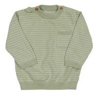Khaki-bílý pruhovaný svetr s kapsou George