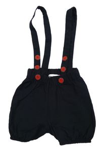 Tmavomodré plátenné kraťasy s trakami