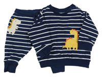 2set - Tmavomodro-bílá pruhovaná oversize mikina s dinosaurem + tepláky M&S