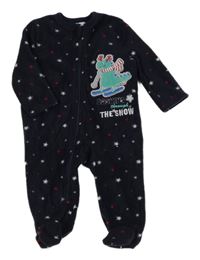 Tmavomodrý fleecový overal s dinosaurom a hviezdičkami So Cute