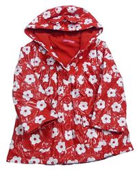 Červeno-biely nepromokavý jarný kabát s kvietkami a kapucňou YD