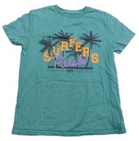 Tmavozelené tričko s palmami a nápismi M&S