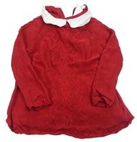 Červená vzorovaná šatová pletená tunika s límečkem bodky SHABBY CHIC