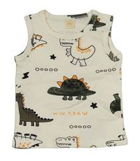 Smotanové rebrované tielko s dinosaurami
