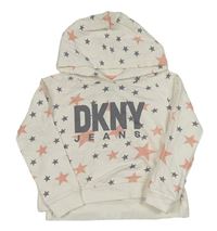 Bílá mikina s logem a hvězdičkami a kapucí DKNY