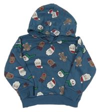 Petrolejová oversize vianočná mikina s obrázkami a kapucňou zn. PRIMARK
