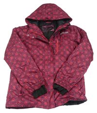 Lilkovo-jahodová vzorovaná šusťáková zimní lyžařská bunda s nápisem a kapucí C&A