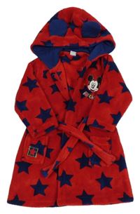 Červeno-tmavomodrý plyšový župan s Mickey a hviezdičkami a kapucňou Disney