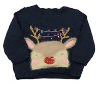 Tmavomodrý melírovaný sveter so sobom a flitrami George