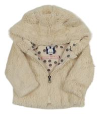 Smotanová kožušinová podšitá bunda s kapucňou s uškami POCOPIANO