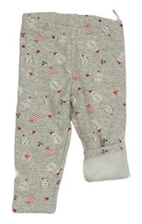 Šedé melírované teplákové zateplené vánoční legíny s obrázky C&A