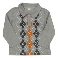 Šedé melírované mikinotriko s károvaným vzorom a golierikom SHEIN