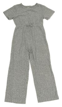 Sivý melírovaný rebrovaný úpletový nohavicový overal SHEIN