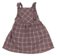 Ružovo-čierno-biele kostkovano/kárované vzorované šaty s volánikmi PRIMARK