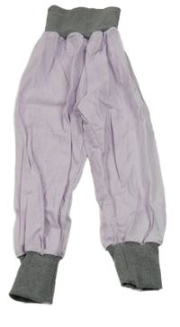 Nové - lila-šedé cuff lněné kalhoty s úpletovým pasem