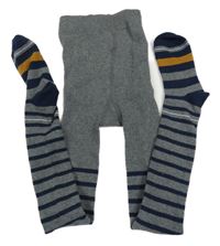 Tmavošedo/tmavomodré melírované pruhované pančuchy YIGGA