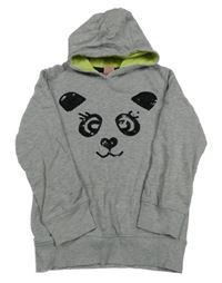 Sivá melírovaná mikina s pandou z flitrů a kapucňou Kiki&Koko