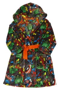 Tmavošedo-barevný plyšový župan se superhrdiny a kapucí George