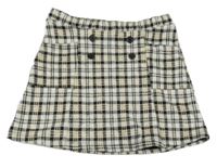 Čierno-bielo-hnedá kockovaná vzorovaná sukňa s gombíkmi F&F