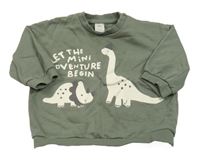 Khaki mikina s dinosaurami a nápismi H&M