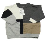 Nové - sivo-tmavošedo-bielo-hnedý sveter Next