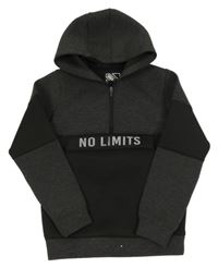 Tmavošedo-černá tech fleece mikina s nápisem a kapucí Matalan