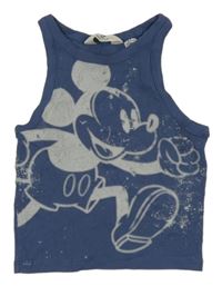 Modro/tmavomodrý rebrovaný crop top s Mickey H&M