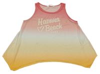 Ružovo-bielo-žlutooranžový ombré top s nápismi H&M