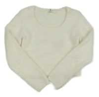 Smotanový chlpatý crop sveter H&M